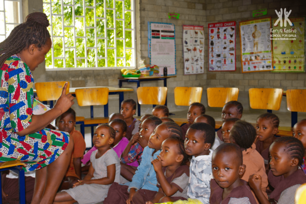Teacher telling story to girls at Kenya Kesho school for girls